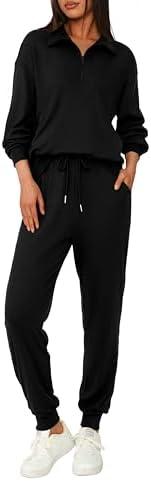 BTFBM Women's 2 Piece Tracksuit Spring Outfits 2026 Long Sleeve Half Zip Sweatshirt Sweatpants Lounge Set Sweatsuits M