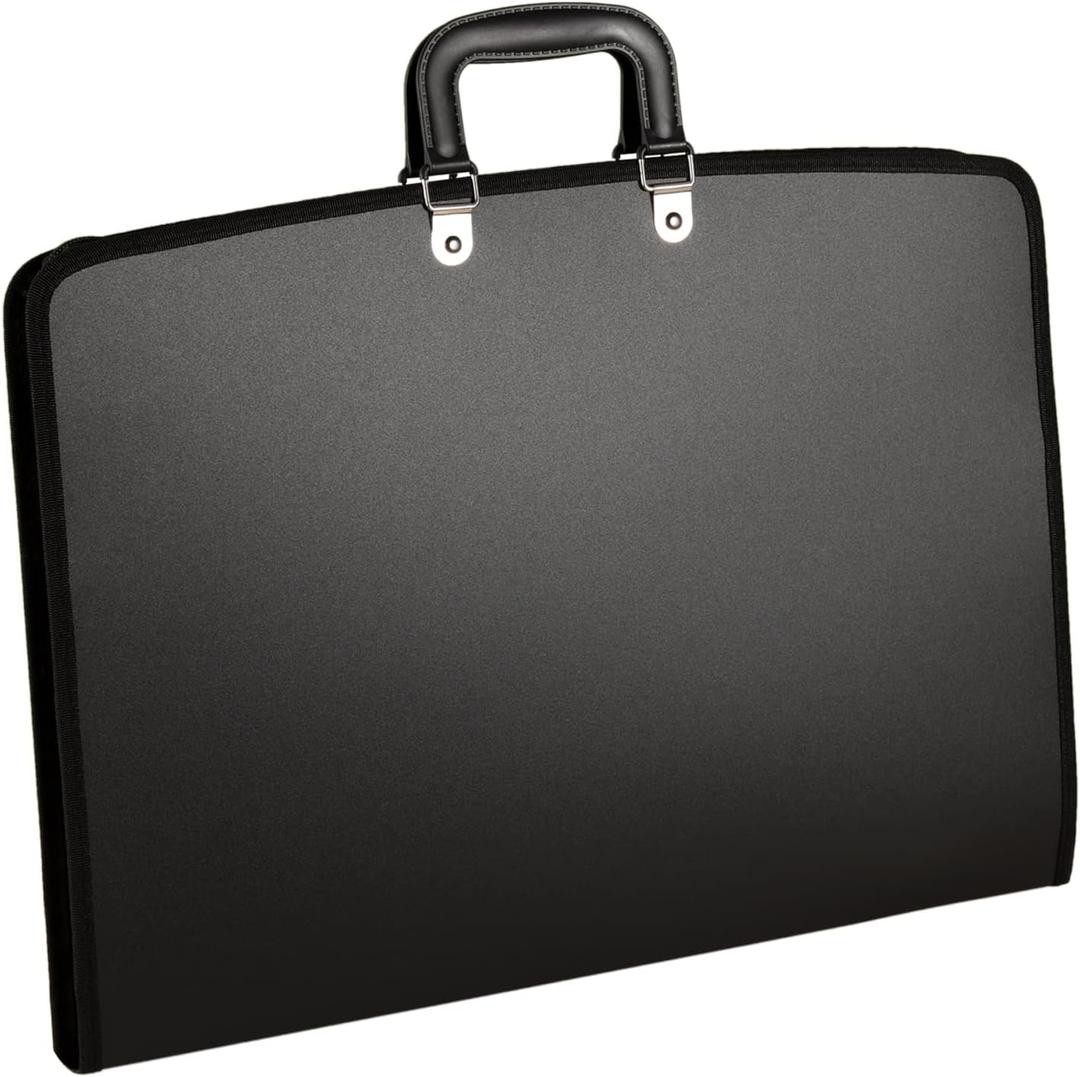 Acocony 11x17 Portfolio Folder for Artwork with Zipper Closure 11x17 Portfolio Case PP Material Oxford Cloth Edge Waterproof Black 1 Pack, 19x14x1.5 inches