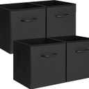 StorageWorks Black Storage Cubes, 11-inch Leather Bins with Handle, Cube Organizer Baskets for Shelves and Closet, Collapsible Storage Bins, 4-Pack