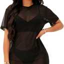MakeMeChic Women's Swimsuit Cover Ups Beach Swimwear See Through Sheer Mesh Dress