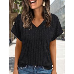 Women Tops Summer Sweaters Short Sleeve V Neck Shirts 2025 Spring Fashion Dressy Casual Business Tunic Blouses (Large, Black)