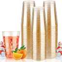 Goodluck 14 oz 50 PCS Gold Glitter Plastic Cups, Disposable Glitter Cups, Elegant Plastic Cocktail Glasses, Fancy Party Cups for Wedding, Birthday, Holiday