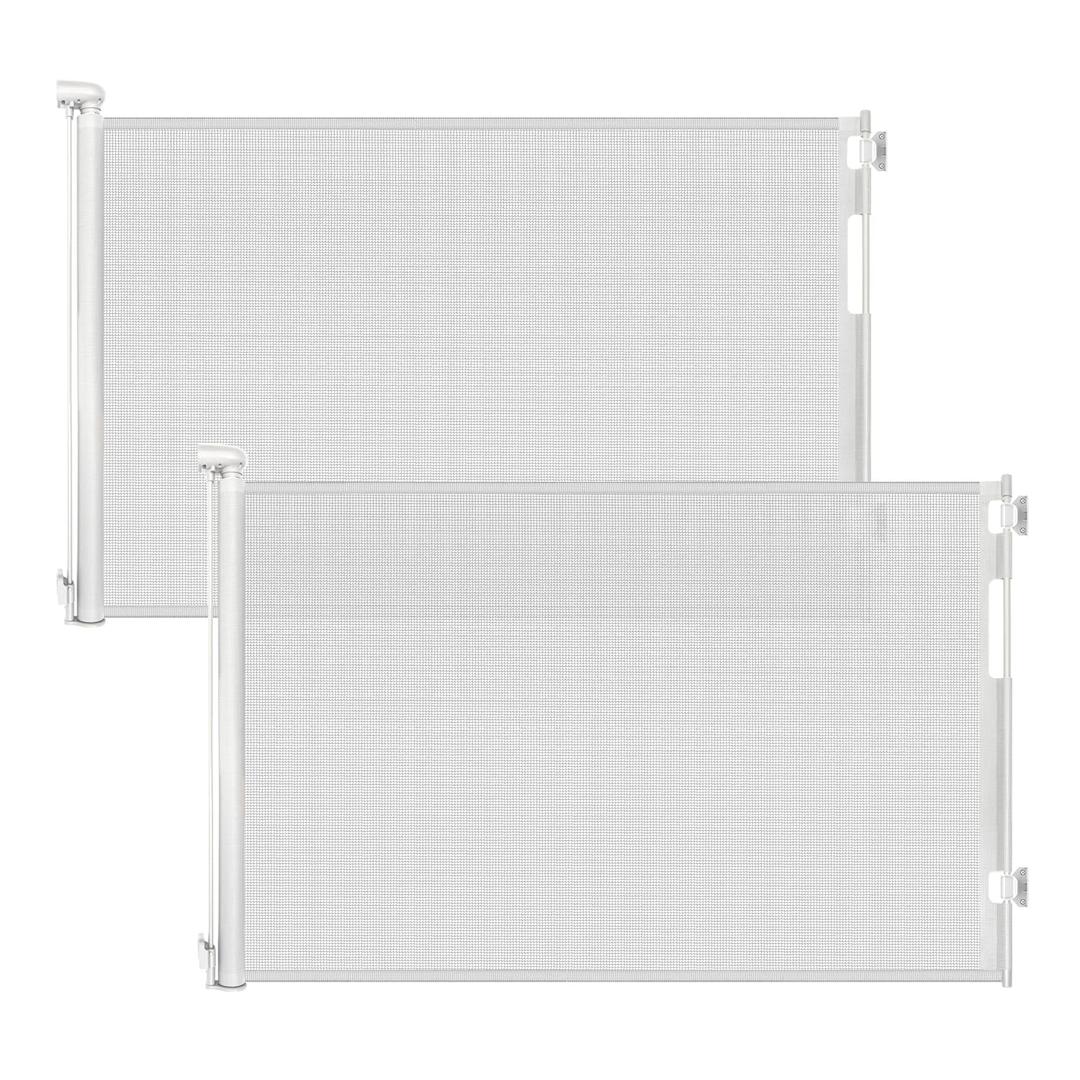 (2 Pack) Retractable Baby Gate for Stairs and Doorways, 55" Wide x 33" Tall Mesh Dog Gate for Indoor & Outdoor Use, Safety Gate for Babies and Pets, Child Gates for Hallways, Hardware Mounted, White