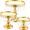 Eaasty 3 Pcs Cake Stand Set Round Cake Stand with Crystal Bling Pendants Dessert Table Display Set for Wedding Event Birthday Party Dessert Table(Gold)
