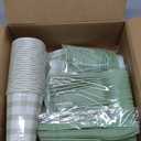 168Pcs Gingham Party Supplies for 24 Guests Thick Paper Plates and Napkins Knives Spoons Forks Cups Disposable Party Set Cutlery for Dinner Baby Shower Wedding Favor(Sage Green)