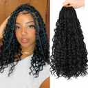 8 Packs Goddess Box Braids Crochet Hair 14 Inch Crochet Box Braids with Curly Ends Boho Braids Bohemian Box Braid Hair for Women (1B, 14 inch 8 pack)