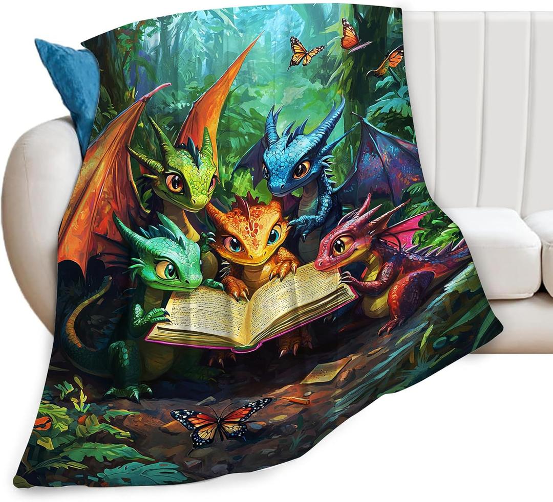Dragon Blanket, Dragons Throw Blankets, Dragon Gifts for Boys Girls Women Men Lover Adult Cozy Fleece Flannel Bedding Stuff Animal Plush for Couch Sofa Bed Decor 50"X40"