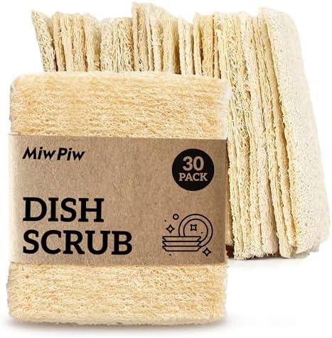 Natural Loofah Dish Sponge (Pack 30) Multipurpose Dish Sponges - 100% Biodegradable Compostable Dishwashing Scouring Pad Zero Waste (2.75" x 2.75" Each) : Health & Household