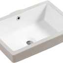 21in Undermount Bathroom Sink Rectangular, 18.5" x 11.8" (internal) Vessel Sink Rectrangle Undermount Bathroom Sink White Ceramic Lavatory Vanity Vessel Sink with Overflow