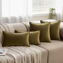 MIULEE Olive Green Velvet Throw Pillow Covers 24x24 Soft Decorative Solid Square Euro Sham Cushion Cases Pack of 2 Modern Luxury Home Decor for Couch, Sofa, Bedroom