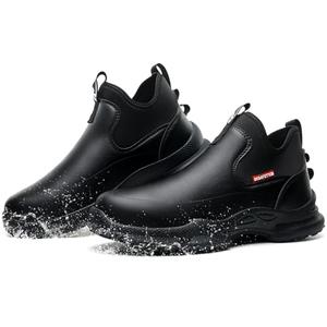 ORISTACO Non Slip Kitchen Chef Shoes Waterproof Lightweight Nursing Garden Food Service Leather Work Clogs, 926 Black 38