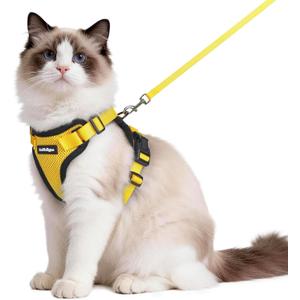 rabbitgoo Cat Harness and Leash for Walking, Escape Proof Soft Adjustable Vest Harnesses for Cats, Easy Control Breathable Reflective Strips Jacket, Yellow, M