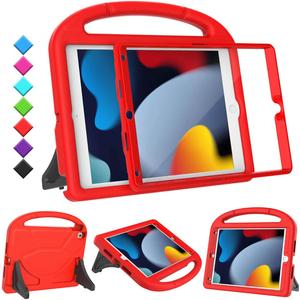 TOEVEK Kids Case for iPad 9th/8th/7th Generation, iPad 10.2 Kids Case with Built-in Screen Protector, Durable Shockproof Handle Stand Protective Cover for iPad 10.2 Inch 2021/2020/2019, Red
