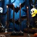 LemonRoad 4 Set Halloween Skull Taper Candle Holders with 4 Vampire Tears Black Candles Gothic Decor Candle Stick Holder Spooky Skeleton Hands Tealight Holder for Halloween Decoration Party Supplies