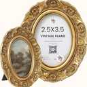97 Decor Small Vintage Picture Frames 2.5x3.5 - Oval 2.5 x 3.5 Picture Frames For Wallet Size Pictures, Antique Gold Frame 2.5x3.5 For Tabletop and Wall Mounting, Small Ornate Frame Vintage Wall Decor
