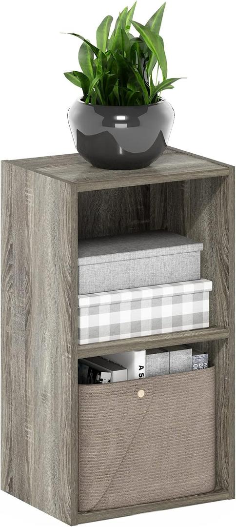 Furinno PASIR Book Shelf, 2-Tier Modern Bookshelf, Open Shelves Bookcase 9 x 12 x 21, Easy Assembly, for Living Room, Bedroom, Home Office, French Oak, 2-tier Cube