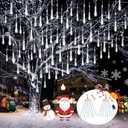 2 Pack Christmas Decorations Lights Outdoor, Extendable Meteor Shower Lights with Timer, Total 384LED 30cm 16 Tubes Indoor Outdoor Snow Cascading String Light for Xmas Garden Party Decor (Cool White)