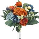 Rinlong 1Pc Fall Wedding Bouquets for Bridesmaids Bride Terracotta Navy Blue Artificial Bridesmaid Bridal Bouquet for Wedding Prom Burnt Orange Navy Blue (one)