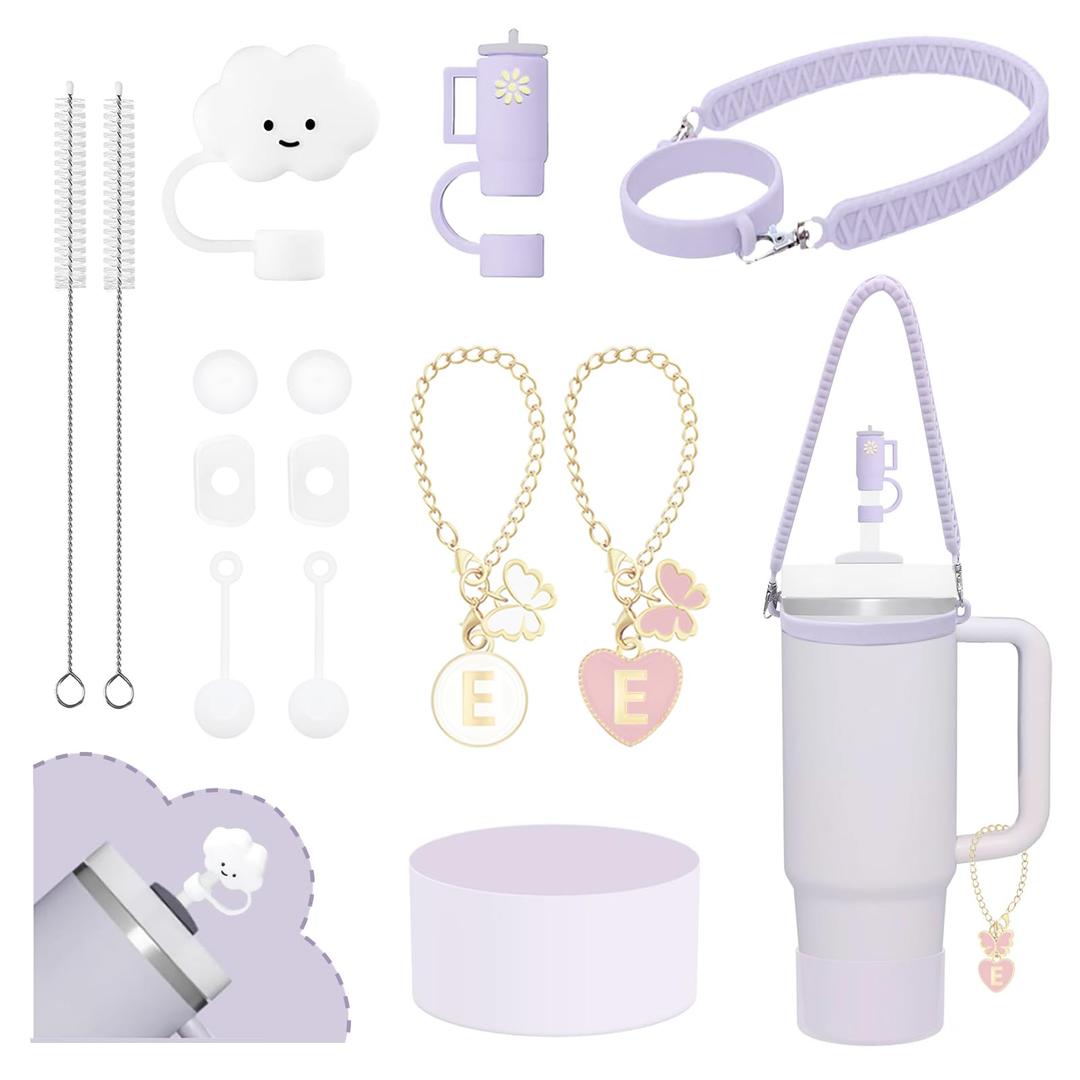 Stanley 10Pcs Accessories Kit: 9-10mm Silicone Boot, Straw Cover Topper, Initial Letter Charm, Seal Kit - Leak Proof, 30&40oz (Orchid, H)