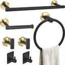 7 Pcs Bathroom Hardware Accessory Set, Stainless Steel Towel Racks for Bathroom, Black and Gold Bathroom AccessoriesModern Luxury Bathroom Towel Holder & Toilet Paper Holder 15.75"