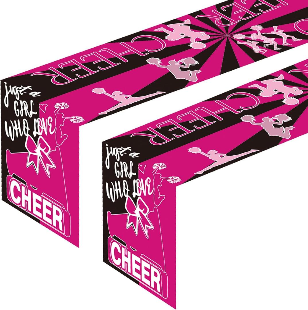 2 Pack Cheerleading Table Runner Party Supplies Sport Cheerleading Game Girl Cheer Dance Themed Table Cover Birthday Party Decorations Cheer Tablecloth-72x12 Inch