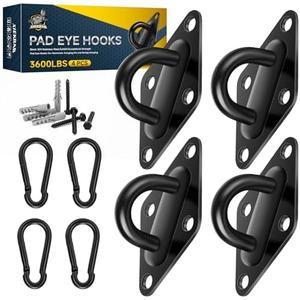 Hammock Hooks Hanging kit- Hammock Hooks Heavy Duty with 3Pcs M10 304 Stainless Steel Pad Eye Hooks, 3Pcs 10MM Snap Hooks,16Pcs Heavy-Duty Screws- Hammock hook for Wall/Ceiling Mount Indoor & Outdoor