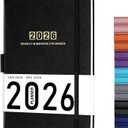Planner 2026-2027 - Jan. 2026 - Dec. 2026, Planner 2026, 12-Months 2026 Planner Weekly and Monthly, 5.75" x 8.25", Saffiano Leather with Thick Paper, Back Pocket with Notes Pages (Dark Black C)