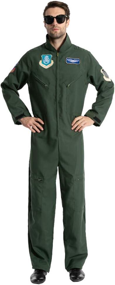 EraSpooky Men Flight Suit Pilot Costume Cosplay Jumpsuit for Halloween Party (X-Large)