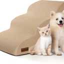 Aodisman 3-Step Dog Ramp and Stairs for Sofa and Chair - Non-Slip Sturdy Pet Steps for Small Dogs and Cats,15.7" H,Khaki