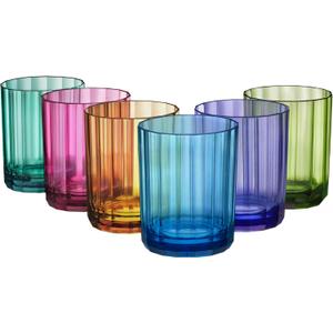 US Acrylic Faceted Plastic Reusable Drinking Glasses (Set of 6) 14oz Rocks Cups Assorted Colors | BPA-Free Tumblers, Made in USA | Top-Rack Dishwasher Safe