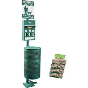 Hands-Free Dog Waste Station Outdoor with Pedal - Dog Waste Disposal System & Bag Dispenser for Park & Trails - Rust Proof Doggie Station - Night Glowing Sign | 800 Pet Waste Bags & 100 Can Liners (Green)