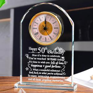 Ornalrist 50th Birthday Gifts for Men Women Glass Keepsake with Clock Ornament