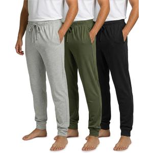 Real Essentials 3 Pack: Men's Ultra Soft Cotton Pajama Pants - Sleep Lounge PJ Joggers with Pockets -Set 3, S