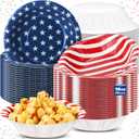 Sliner 50 Pcs 16 oz Patriotic 4th of July Disposable Paper Bowls 2 Styles Memorial Day American Flag Compostable Soup Bowl Party Favor for 250th Anniversary Hot Soup Snack Salad Serving Supplies
