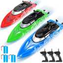 3 Pack RC Boat - Remote Control Boats for Kids and Adults - 10km/H 2.4GHz High-Speed RC Boat - Fast RC Boats for Pools and Lakes - Includes 6 Rechargeable Batteries
