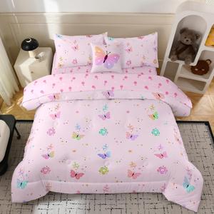 Bodhi Girls Cute Butterfly Bedding Sets Queen Size,Butterflies and Floral Queen Comforter Set for Girls