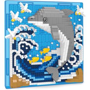 Dolphin Animal 3D Wall Art Micro Mini Building Blocks Set, Unique Home Wall Decor or Table Display, Ideal Gift Toy for Adults & Boys Girls 14+ (1113 PCS)