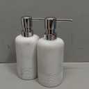Resin Soap Dispenser Sets, 2 Pcs Heavy Lotion Dispensers,10.8oz Refillable Liquid Soap Dispensers with Rust-Proof Pump for Bathroom Countertop or Kitchen, Artificial Marble White