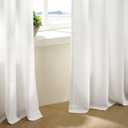 Pinch Pleated Linen Curtains 96 Inches Long for Living Room Bedroom Light Filtering Boho Window Drape 96 inch 2 Panels with Hooks Rings 8ft Cream Beige White Sliding Glass Door Semi Sheer Curtain