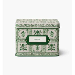 RIFLE PAPER CO. Recipe Tin, Includes 24 Individual Cards and 12 Dividers, Holds Approximately 200 Inserts, Box Size 4.25" W x 6.25" L x 5" H, Artichoke