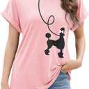 ZAFUL Women's Poodle Printed Tops 1950s Vintage Costume Party Cute Short Sleeve Tunic Top T-Shirt A-Pink, Small