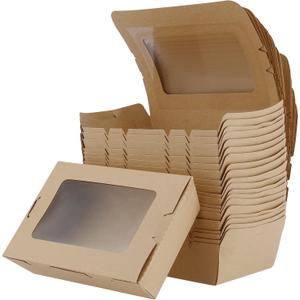SEUNMUK 30 PCS 40 OZ Kraft Brown Food Boxes, Disposable Kraft Paper to Go Box Containers, Take Out Food Containers, Recyclable Lunch Box with Windows for Restaurants, Catering and Parties