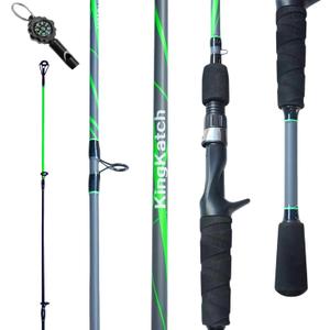 Spinning & Casting Fishing Rod, Durable Carbon & Glass Composite Blank, ML Power, Ceramic Guides, Fluorescent Strike Tip, Split Handle, Gift-Ready, Freshwater/Saltwater, LTWQB198-6'6"