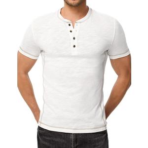Dokotoo Men Men's Casual Henley Shirts Crew Neck Short Sleeve Classic Button Solid Lightweight Pullover Tees Tops (White, S)