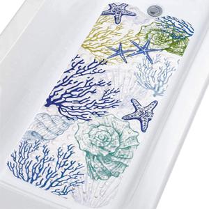 Topotdor Nautical Coastal Bathtub Mat Non Slip for Shower Tub, 40 X 16 Inch Extra Long Bath Mat for Elderly & Kids, Machine Washable Shower Floor Mat with Suction Cups & Drain Holes, Starfish Coral (40" x 16" (Rectangular), Starfish Seashell Coral)