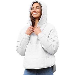 QIBABU Womens Oversized Hooded Puffer Jacket Lightweight Pullover Hoodies Quilted Dolman Long Sleeve Warm Winter Coat.M