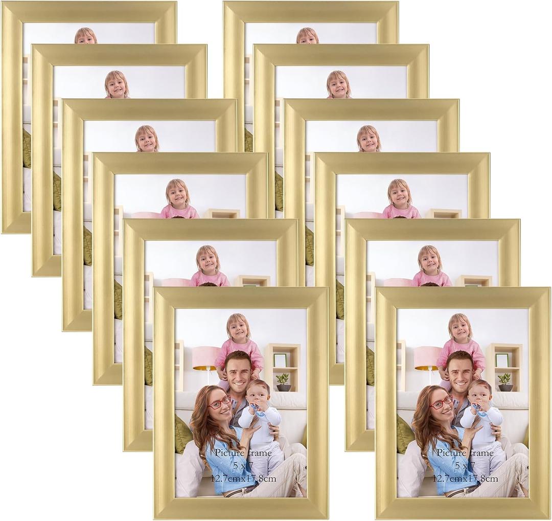 Giftgarden 5x7 Picture Frame Gold Set of 12, Multi Modern 5 x 7 Frames Bulk for Wall or Tabletop Display