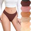 Seamless Briefs Underwear for Women Hipster No Show Panties Soft Stretch Bikini Invisible Breathable Sewn Crotch (Beige, M)