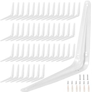 48 PCS 6 x 8 Inch White Shelf Brackets with Mounting Screws, Heavy Duty Wall Angel Corner Brace Shelving Brackets, L Bracket for Shelves