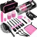 Viewsun 17pcs Car Cleaning Kit, Pink Car Interior Detailing Kit with High Power Handheld Vacuum, Detailing Brush Set, Windshield Cleaner, Cleaning Gel, Complete Auto Accessories for Women Gift